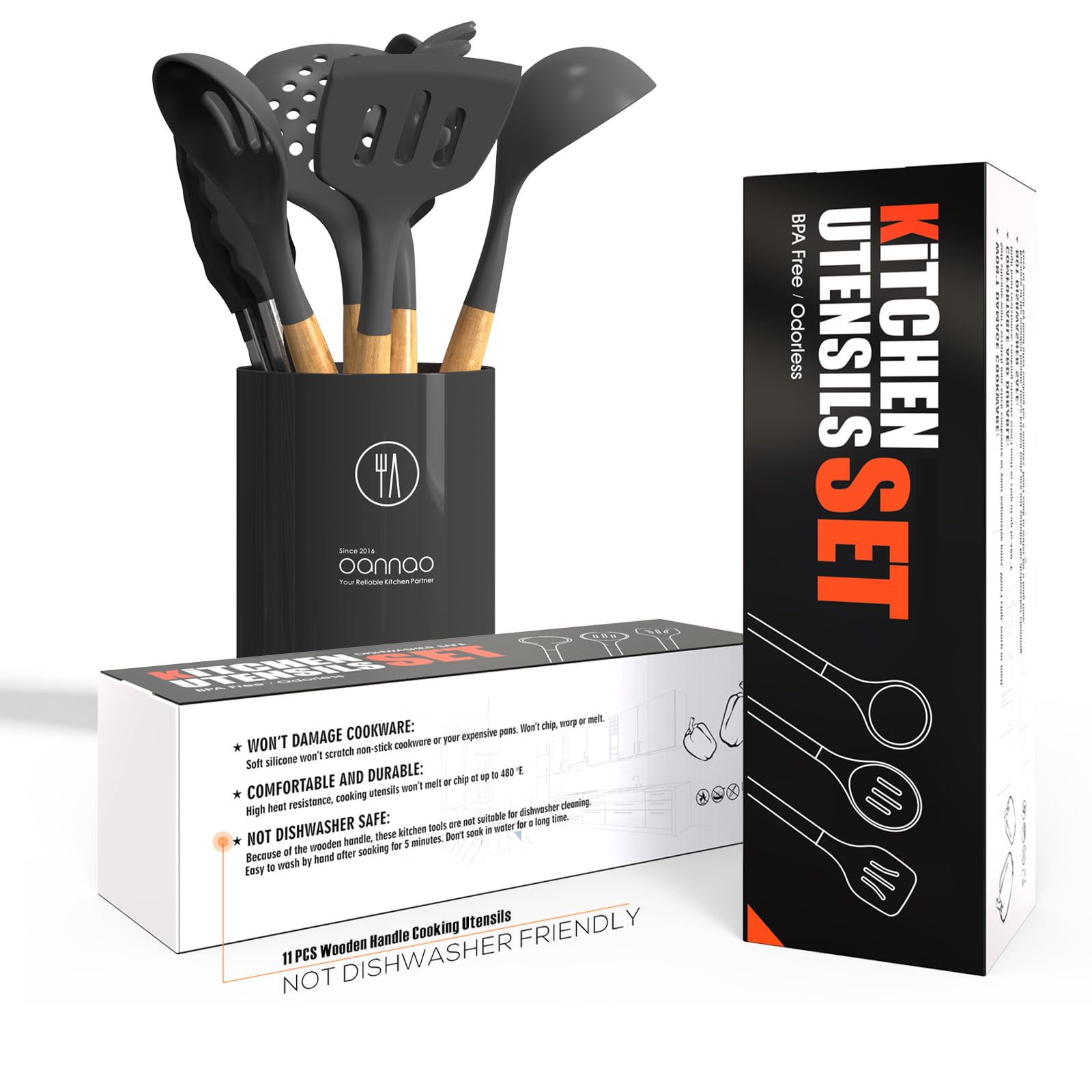 oannao Silicone Cooking Utensils Kitchen Utensil Set - 446°F Heat by oannao - Angle View 6