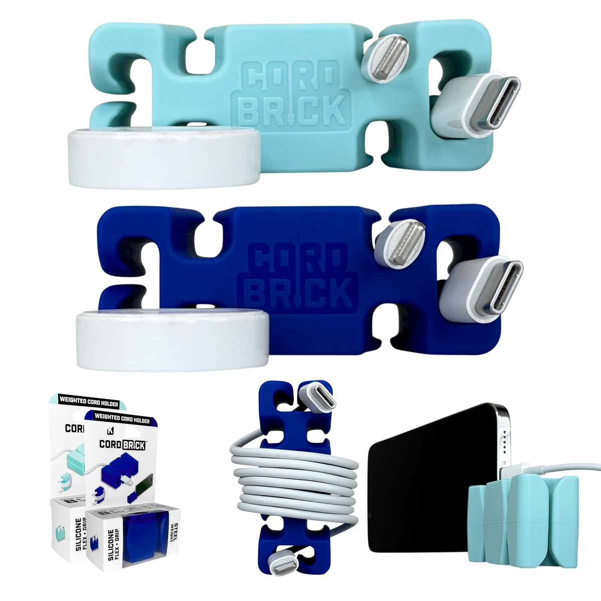2PK Silicone Steel Weighted Cord Holders for Nighstand Cable - CordBrick Official Imagery - 1