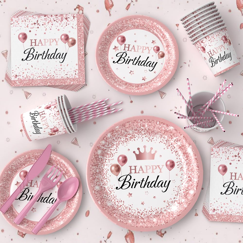 Rose Gold Birthday Party Supplies 212Pcs Disposable Party - Fishdown Official Imagery - 5