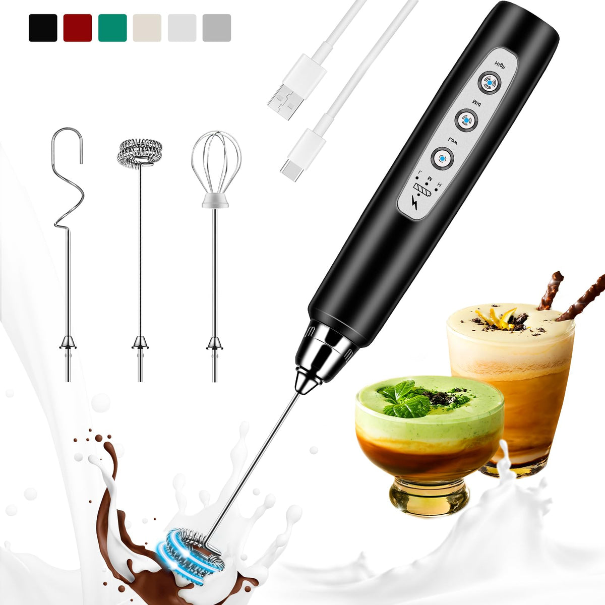 Milk Frother Handheld Rechargeable Frother Wand Drink Mixer - Colarlemo Official Imagery - 1