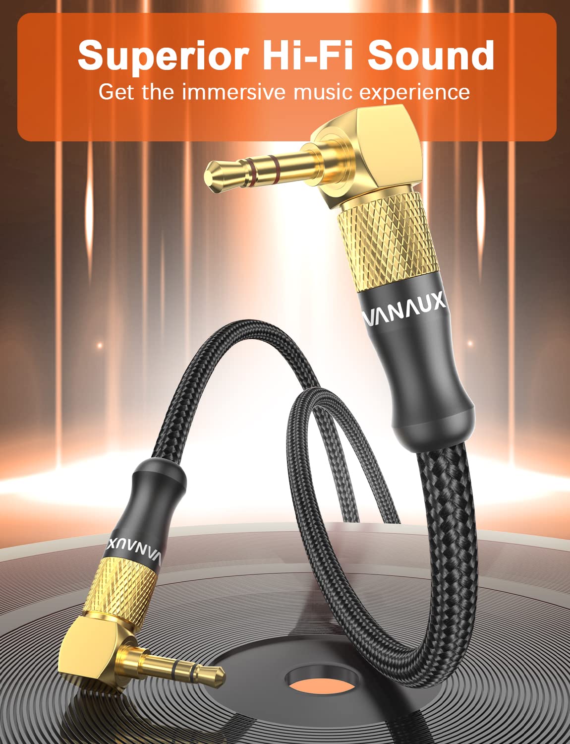 VANAUX 90 Degree Right Angle Aux Cable Male to Male 3.5mm Audio C by VANAUX - Angle View 7