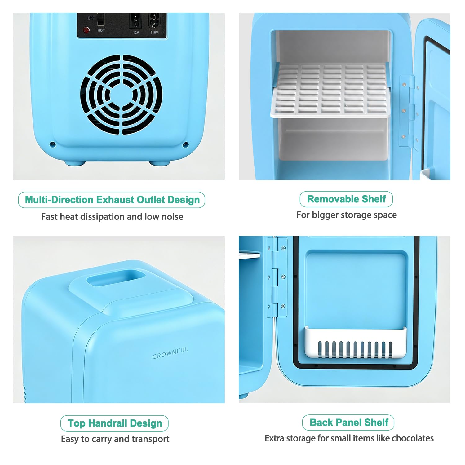 CROWNFUL Mini Fridge, 4 Liter/6 Can Portable Cooler and Warmer - CROWNFUL
