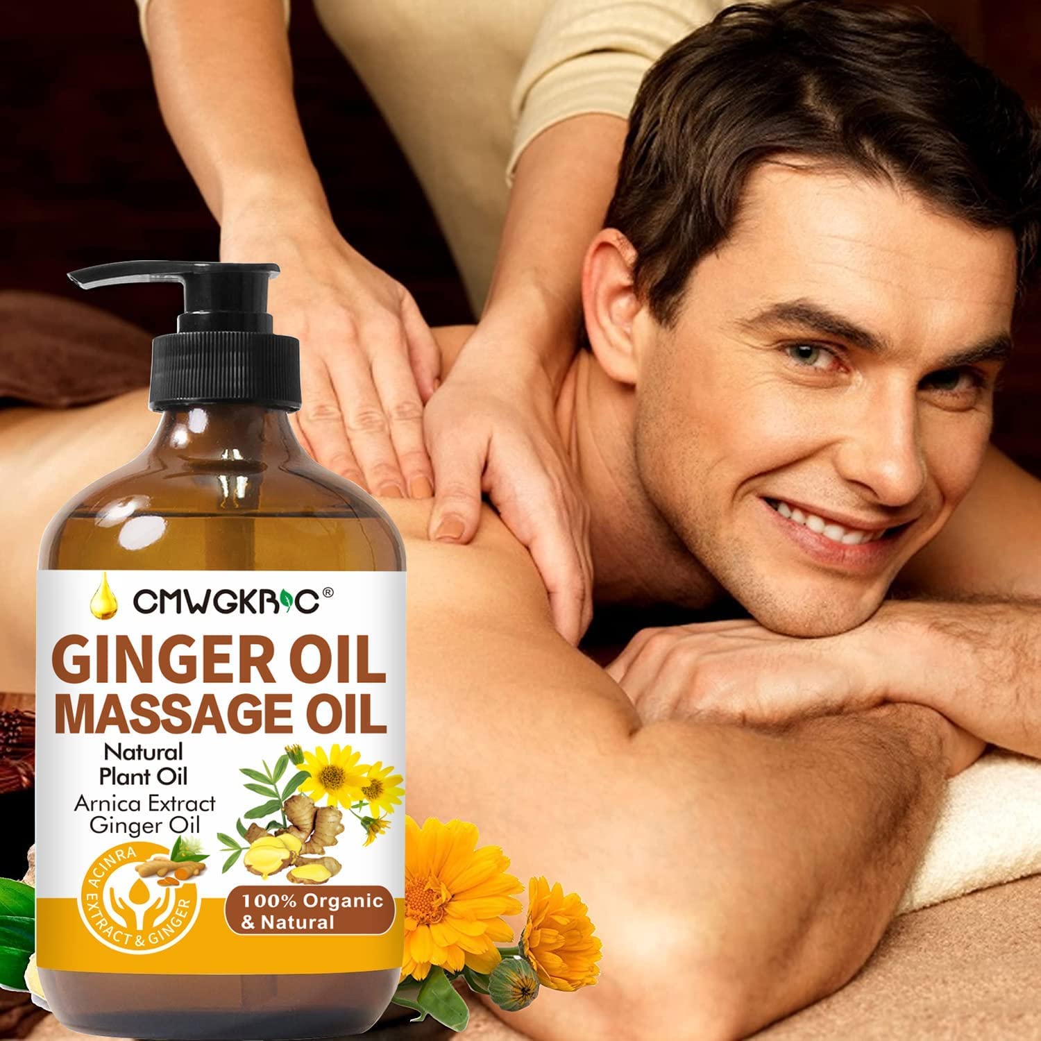 Ginger Oil,Ginger Massage Oil for Lymphatic Drainage,Massage Oil for Massage Therapy,Natural Body Oil for Skin,Arnica Oil,Sore Muslce Massage Oil,Spa Ginger Oil-Warming and Relaxing for Men and Women