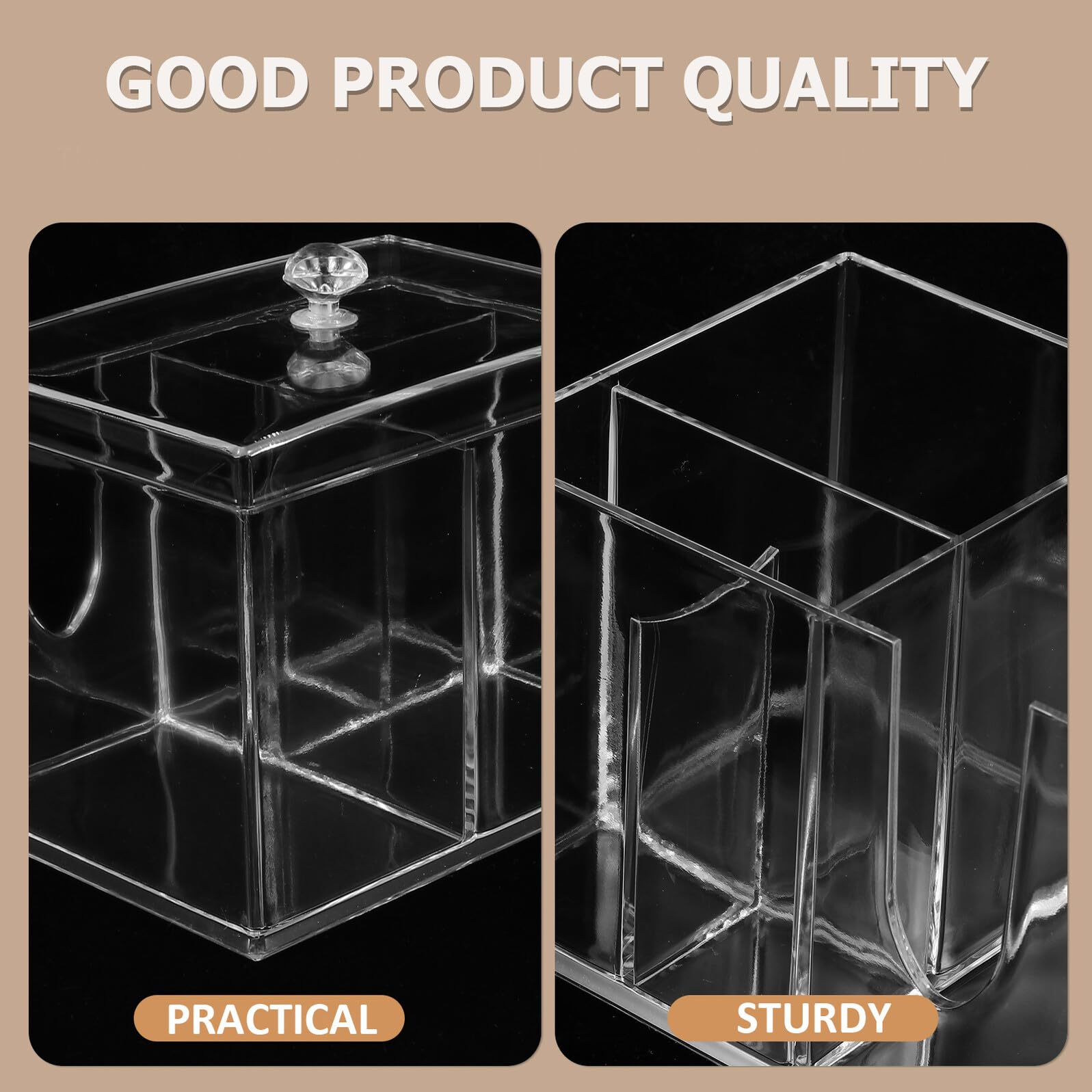 Homoyoyo Acrylic Makeup Storage Box with Lid, Lipstick and Cotton Pad Organizer, Desktop Cosmetics Holder for Skincare and Makeup Tools