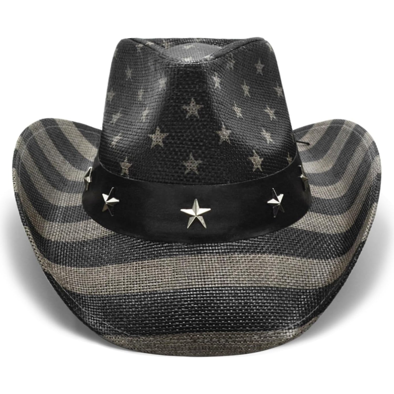 FLUFFY SENSE vintage American flag cowboy hat with tea-stained finish, western style, patriotic patriotic cowboy accessory