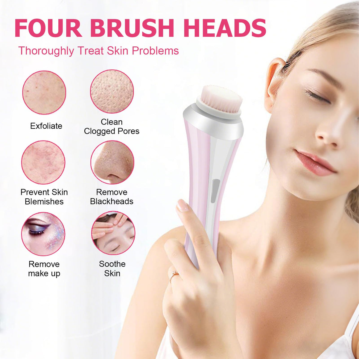 Facial Cleansing Brush Electric Face Scrubber with 4 Brush - Yevsinbay Official Imagery - 4