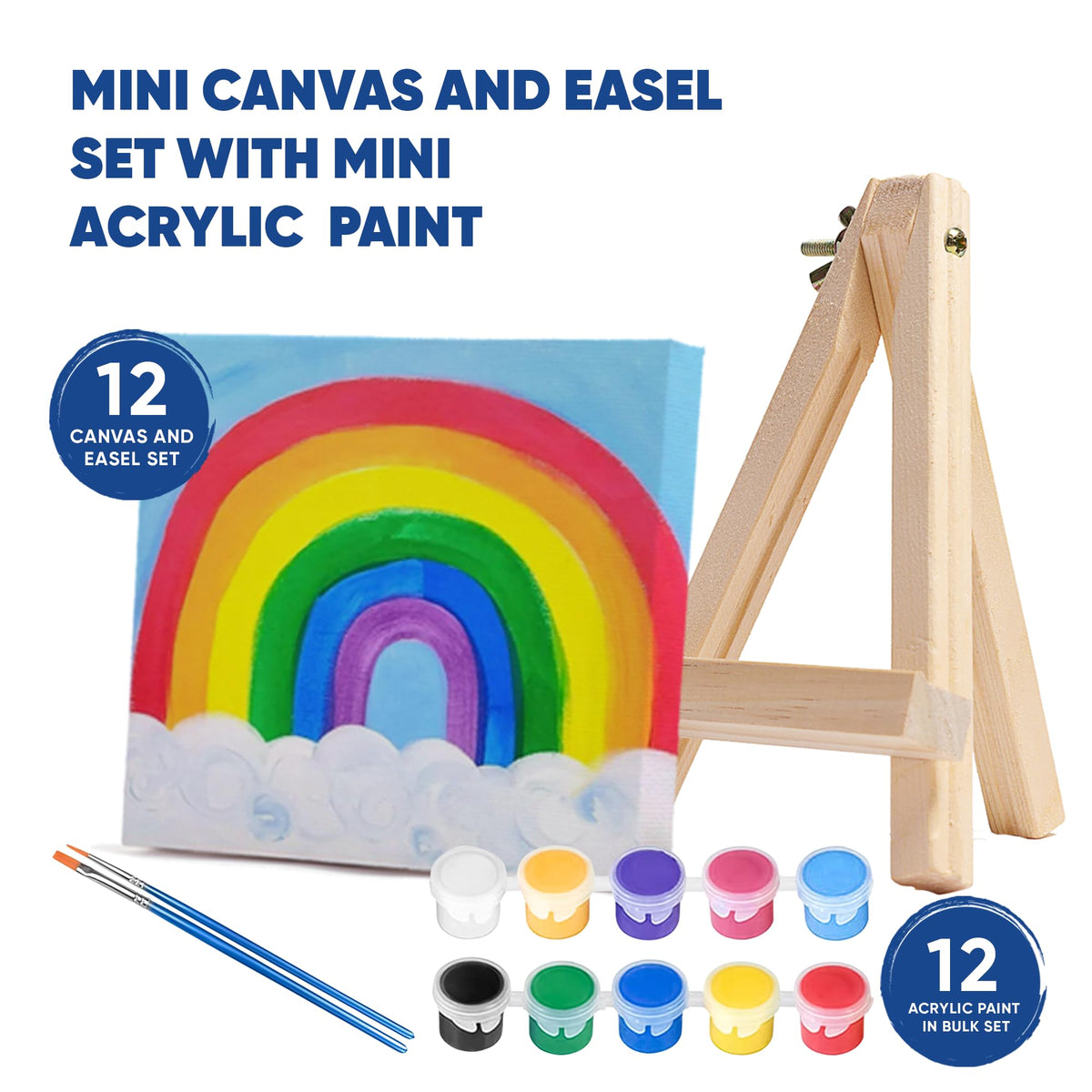 Set of 12 Mini 4x4 Canvas and Easel Set with 10 Colors - CRAFTY HAPPITOYS Official Imagery - 6
