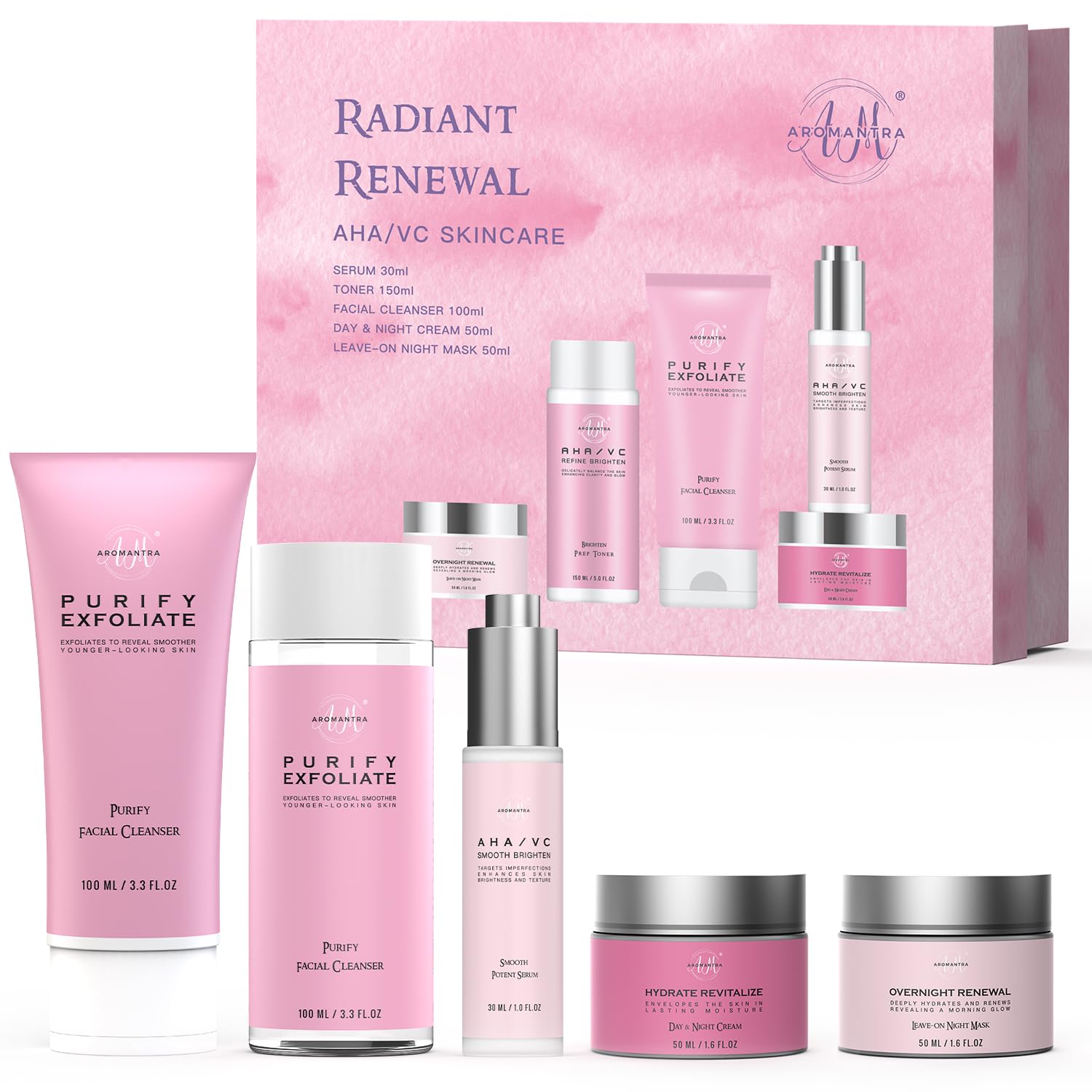 Daily Essential Skincare Set, Glycolic Acid+Vitamin C Facial - AM AROMANTRA