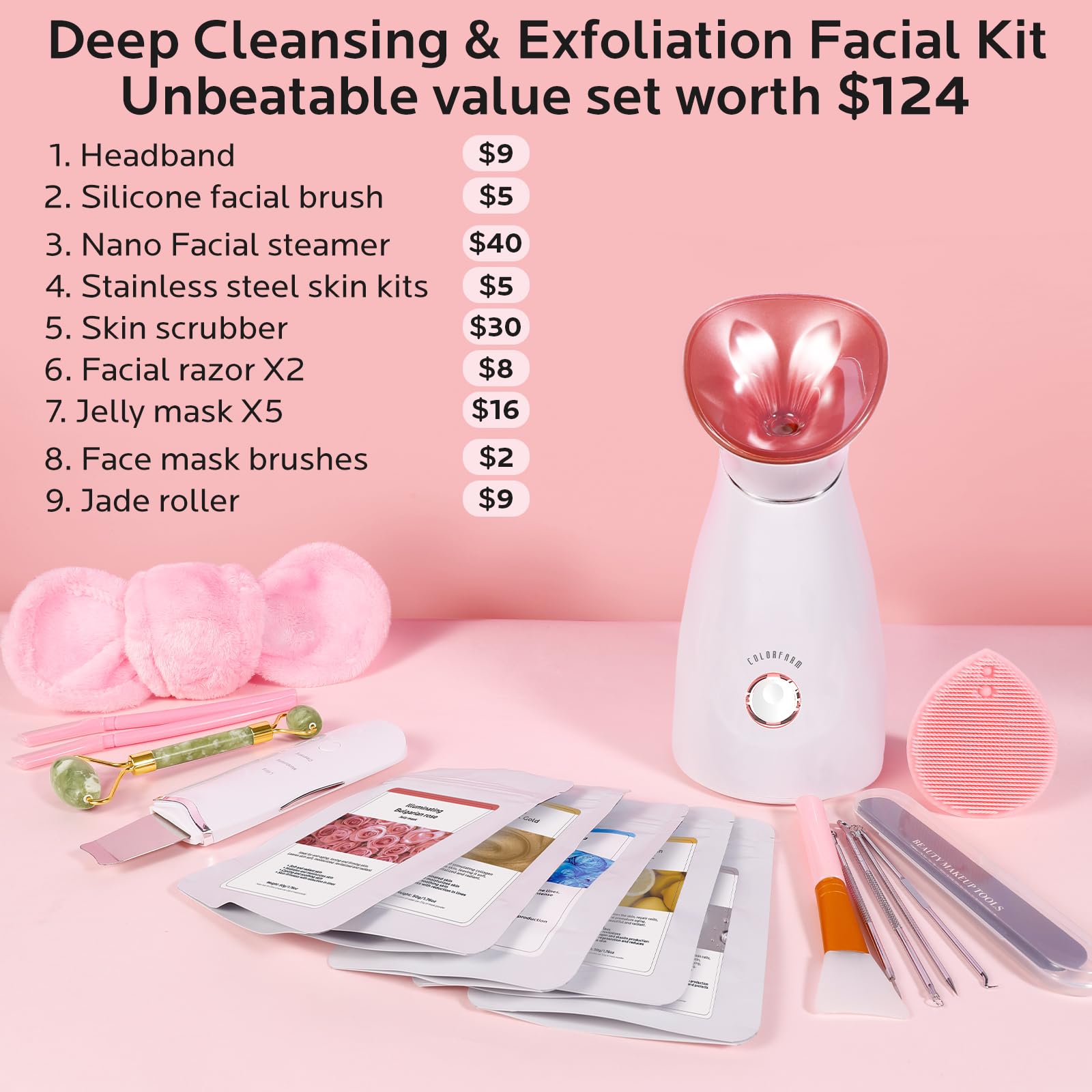 Colorfarm Facial Steamer Spa Kit with 17 Skin Care Tools for - colorfarm