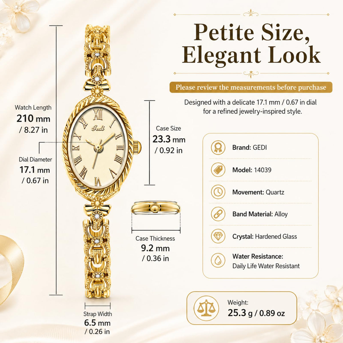 Gosasa Small Gold Watches for Women Vintage Dainty Oval - Gosasa Official Imagery - 7