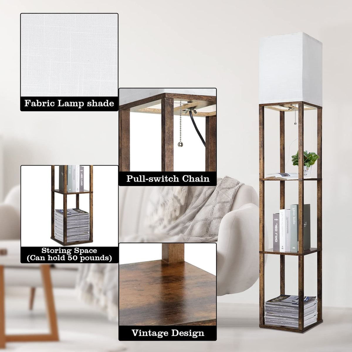 Floor Lamp with Shelves Modern Shelf Lamp for Display - RUNTOP Official Imagery - 7