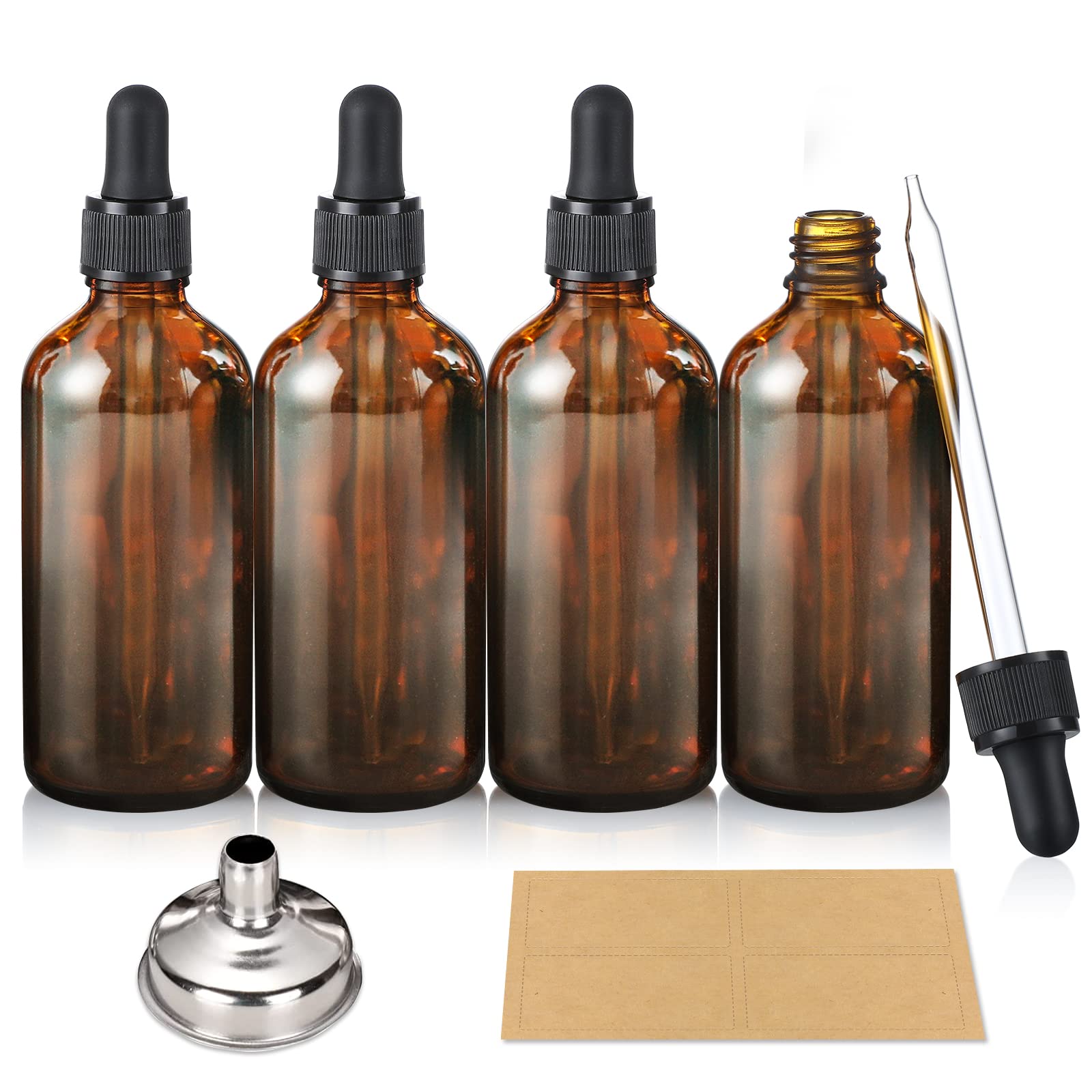 AOZITA 4 Pack 100ml Dropper Bottles with 1 Funnel 4 Labels - AOZITA Official Product Imagery - 1