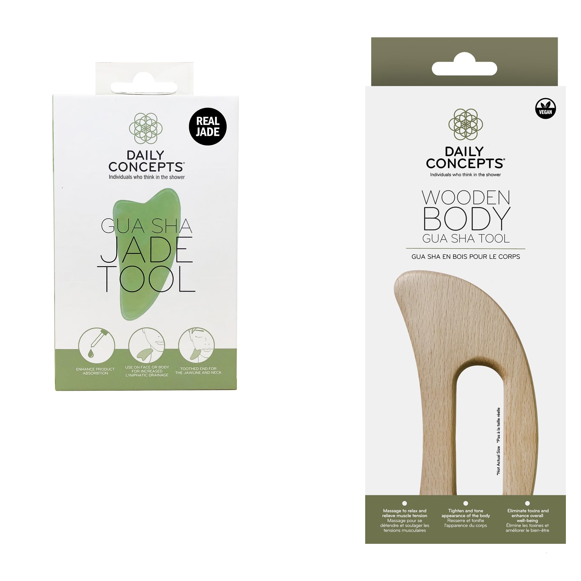 Gua Sha Essentials: Gua Sha Jade Facial Tool + Wooden Body Gua - DAILY CONCEPTS