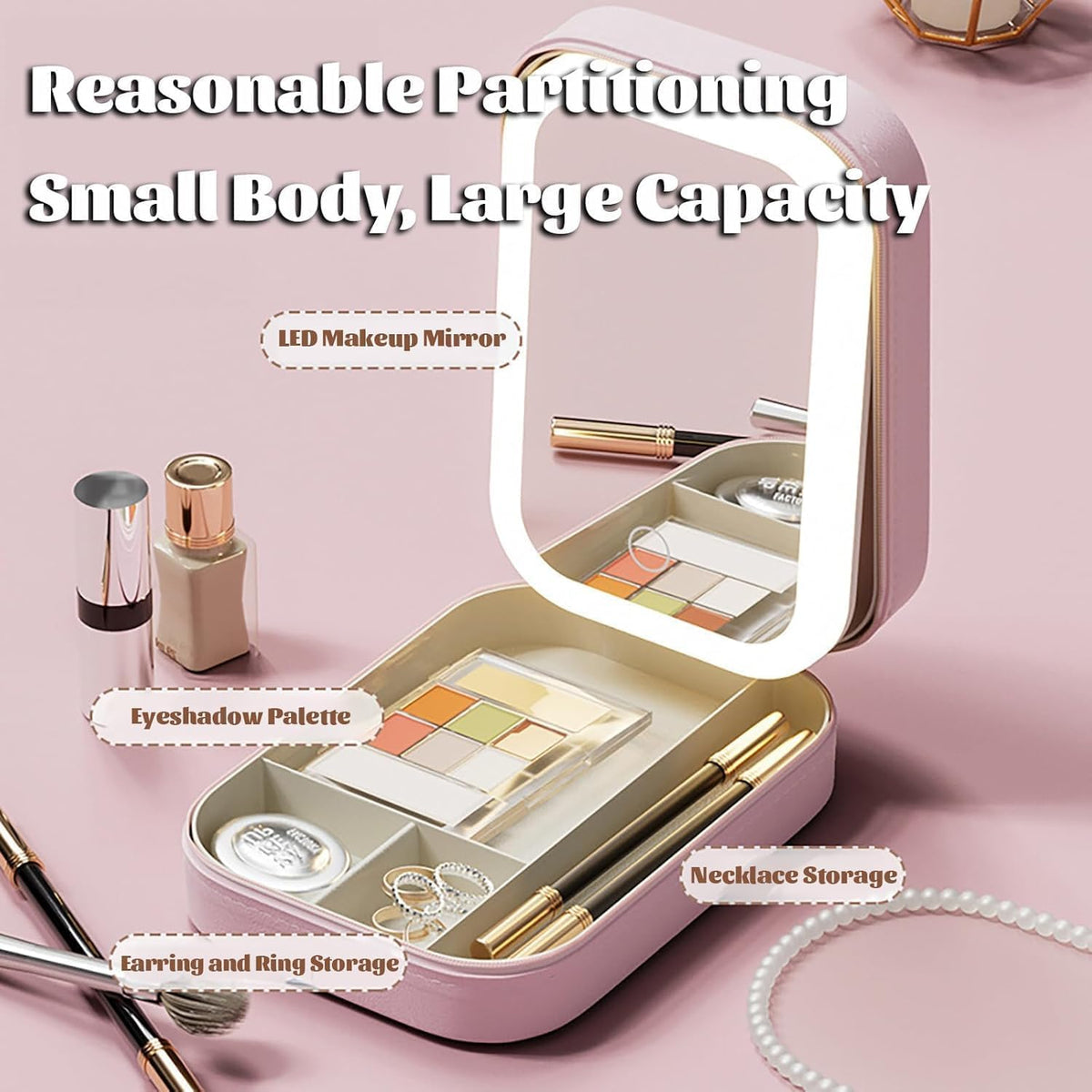 Ujicde Travel Makeup Bag with LED Mirror 3 Colors Modes LED - Ujicde Official Imagery - 3