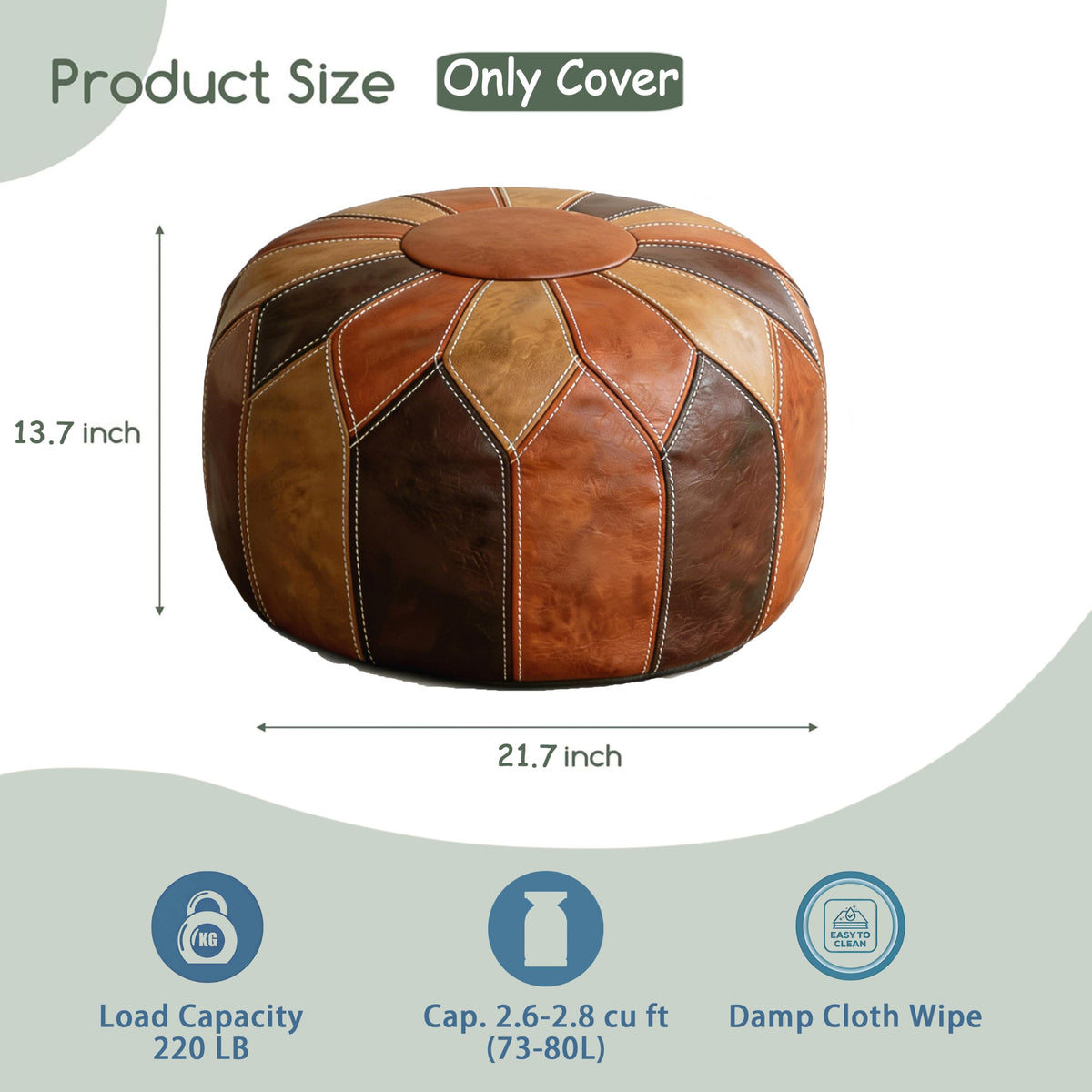 Thgonwid Round Unstuffed Pouf Cover Faux Leather Storage - Thgonwid Official Imagery - 3