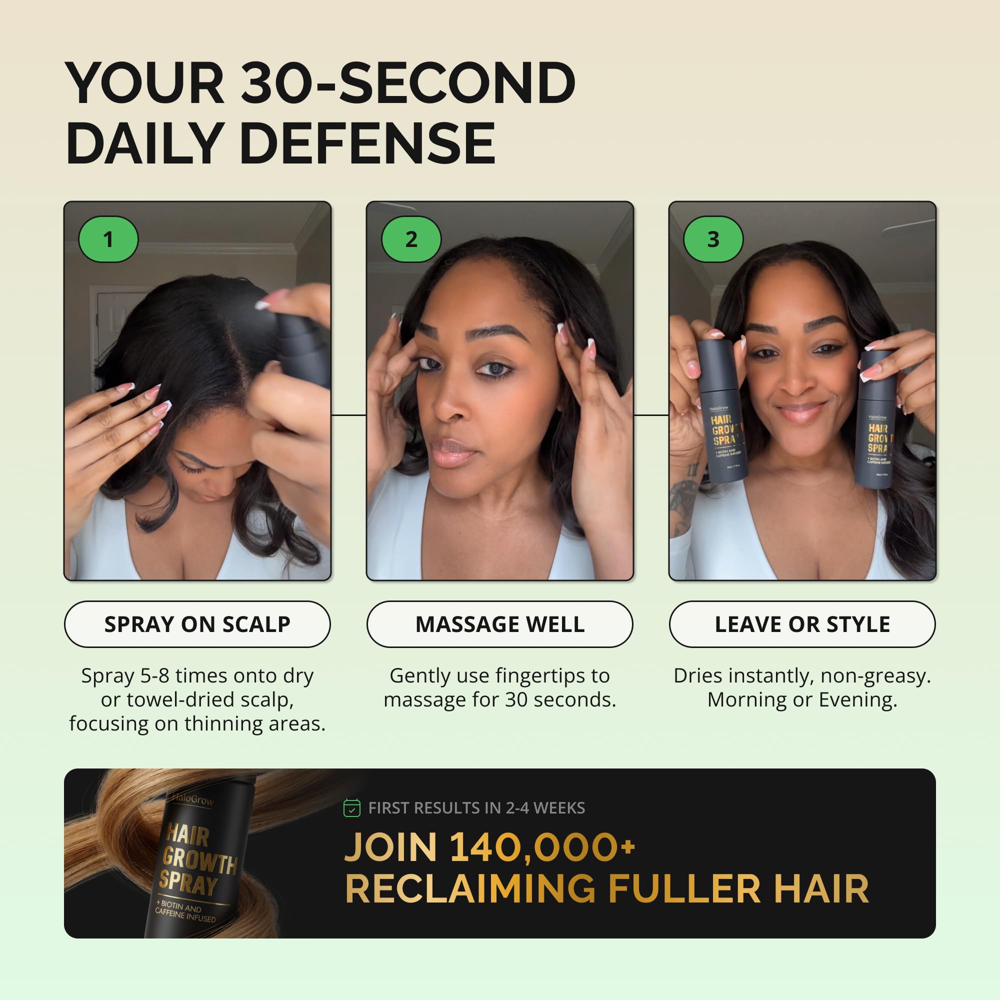 HALOGROW Hair Growth Serum Spray & Men Hair Loss – Biotin & Caffeine, Anti - - HALOGROW Official Product View 8