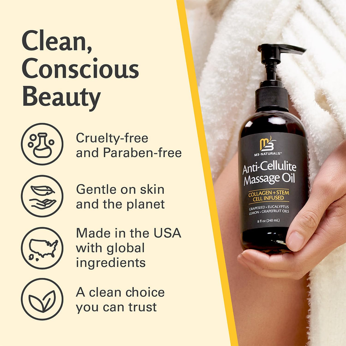 Anti Cellulite Massage Oil for Massage Therapy with Collagen - M3 Naturals Official Imagery - 6