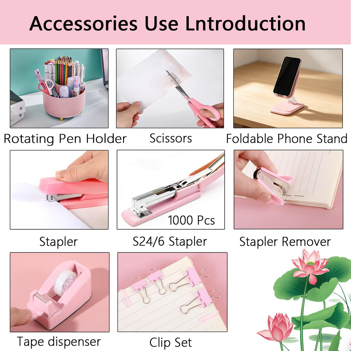 Office Supplies Pink Desk Accessories Desk Organizer Stapler - suniya Official Imagery - 5