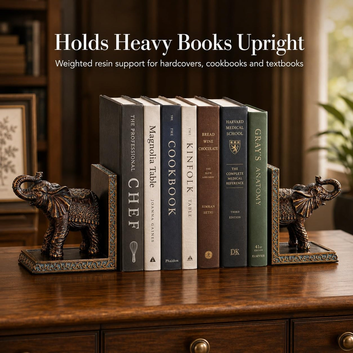 Elephant Bookends for Shelves Vintage Resin Book Ends - AFUXING Official Imagery - 5