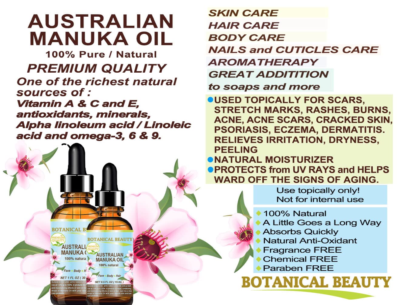 Botanical Beauty MANUKA OIL WILD GROWTH RAW 100% Natural VIRGIN - Botanical Beauty