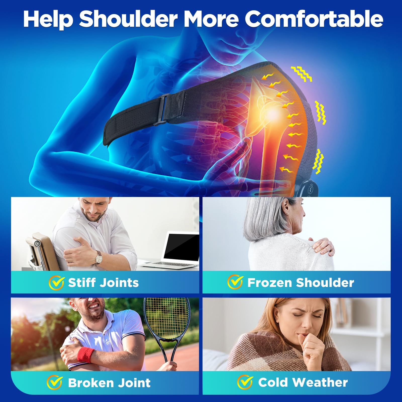 Cordless Shoulder Heating Pad & Massager with Vibration, Rechargeable