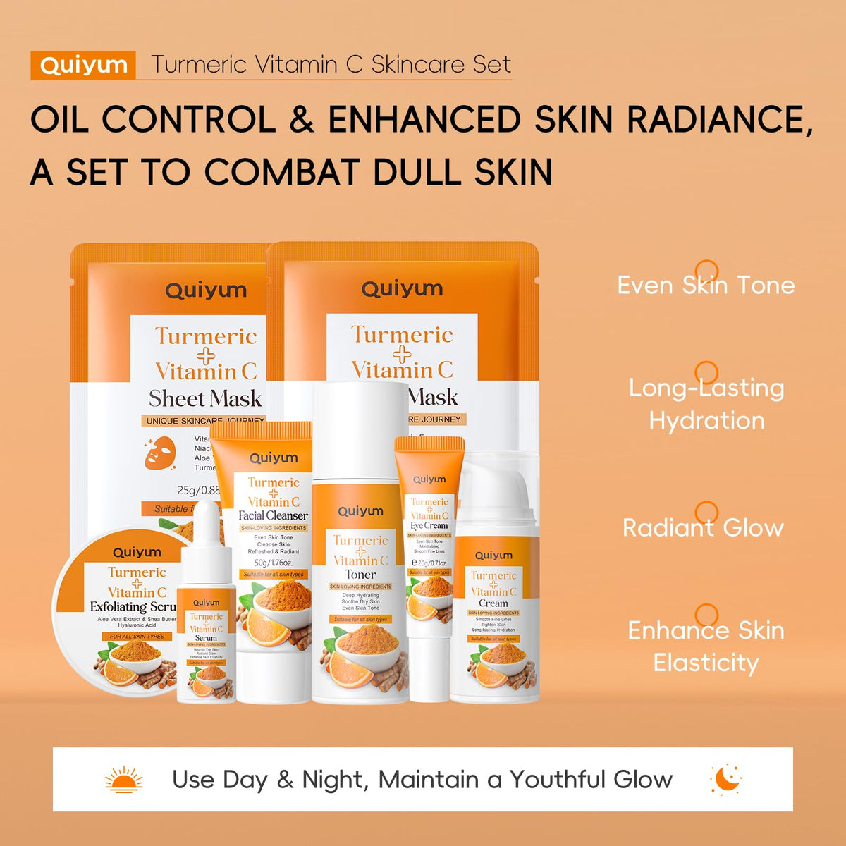 Turmeric Vit C Skin Care Set 7PCS Facial Skincare Routine - QUIYUM Official Imagery - 3