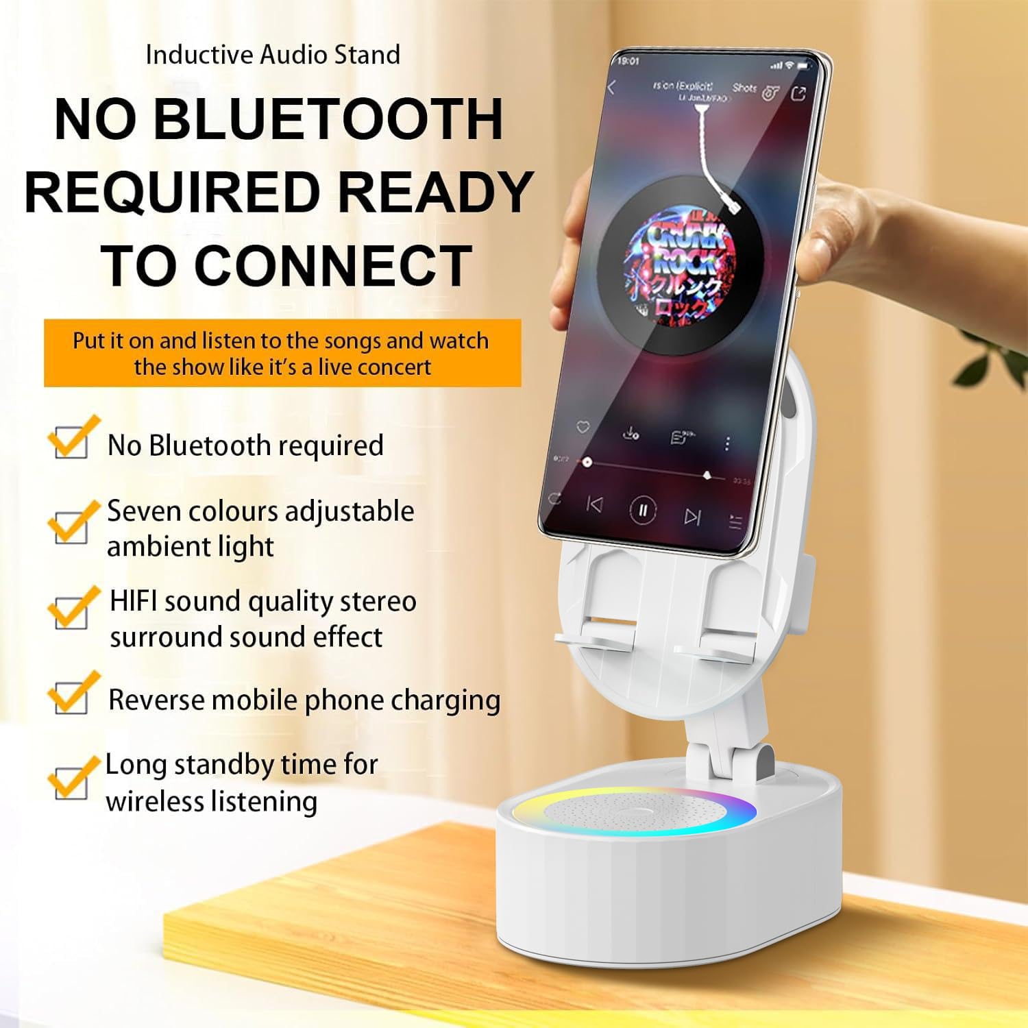 AKLLCCR Wireless Induction Audio Bluetooth Speaker 5in1 Phone Holder Emergency R - AKLLCCR Official Product View 2