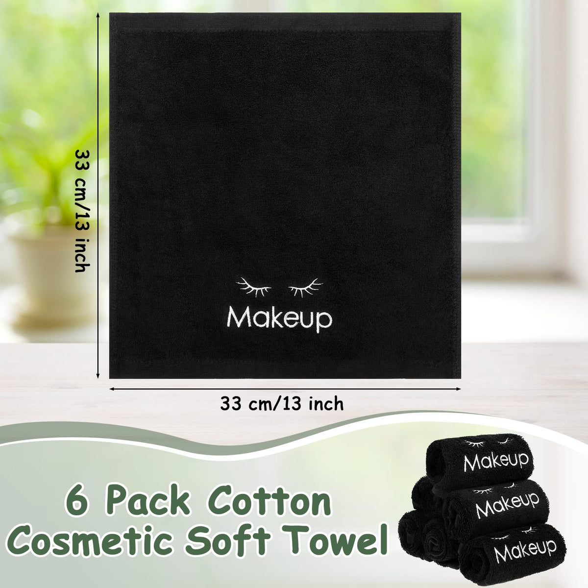 6 Pcs Black Makeup Towels Washcloths 13x13 in Face Classic - Shimeyao Official Imagery - 4
