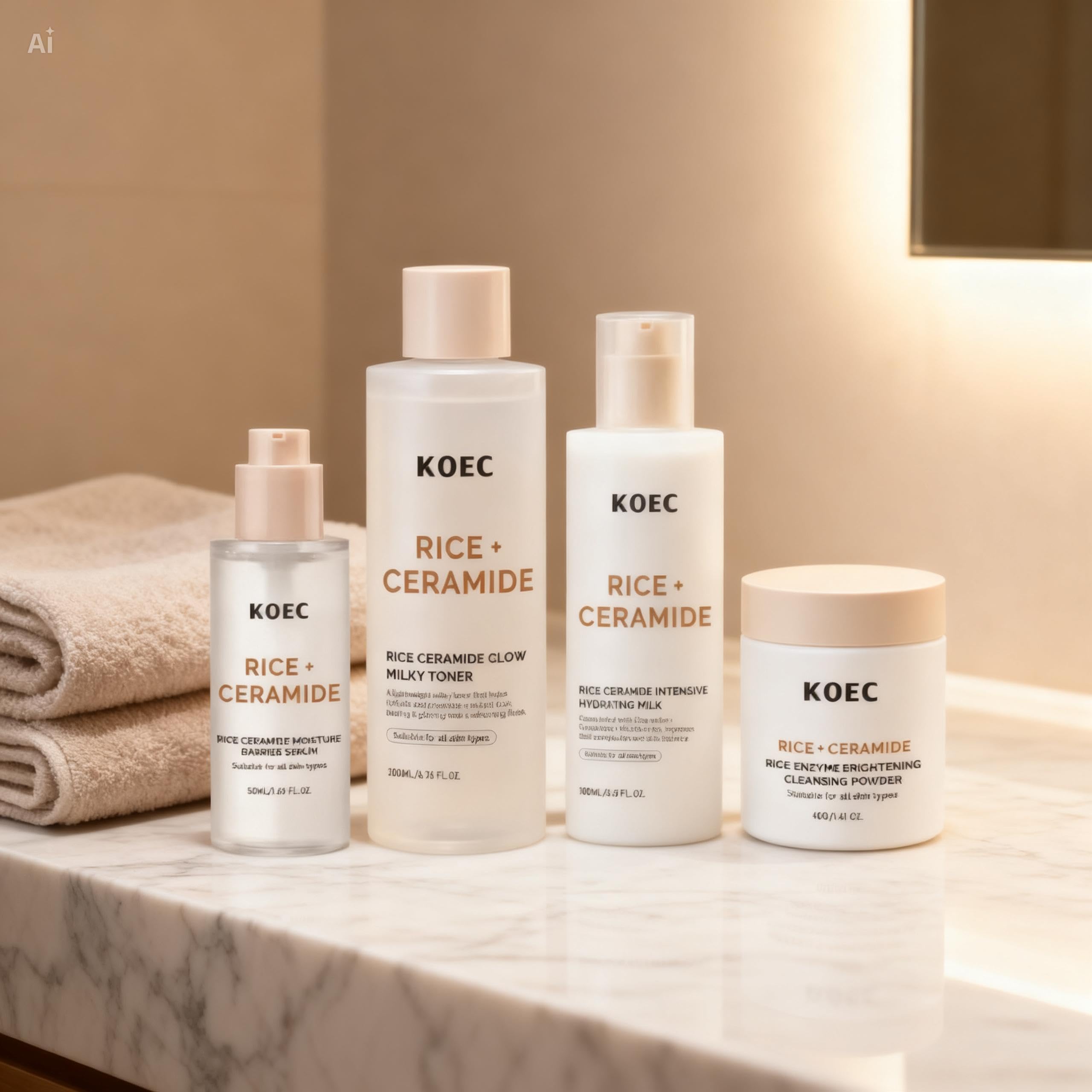 Rice Korean Skincare Set, 4-Step Routine with Face Wash, Toner - BEAUTIVANA