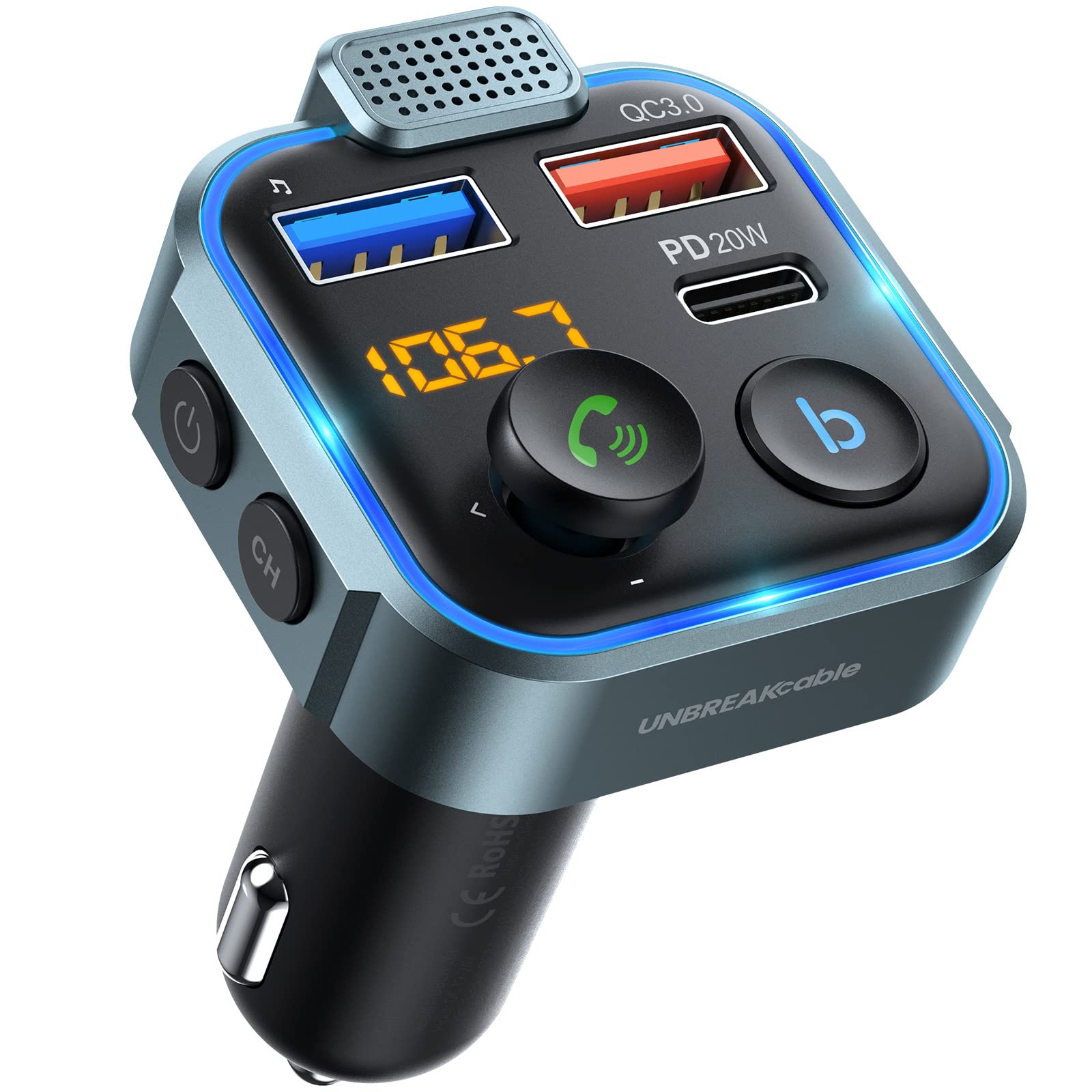 UNBREAKcable Bluetooth 5.3 FM Transmitter for Car Radio Adapter C - UNBREAKcable Official Product View 1