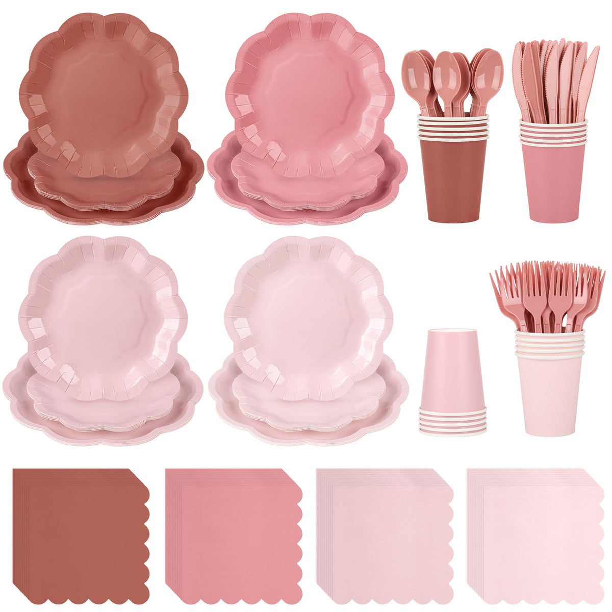 AimFun 168 Pcs Dusty Pink Paper Plates and Napkins for 24 - AimFun Official Imagery - 1