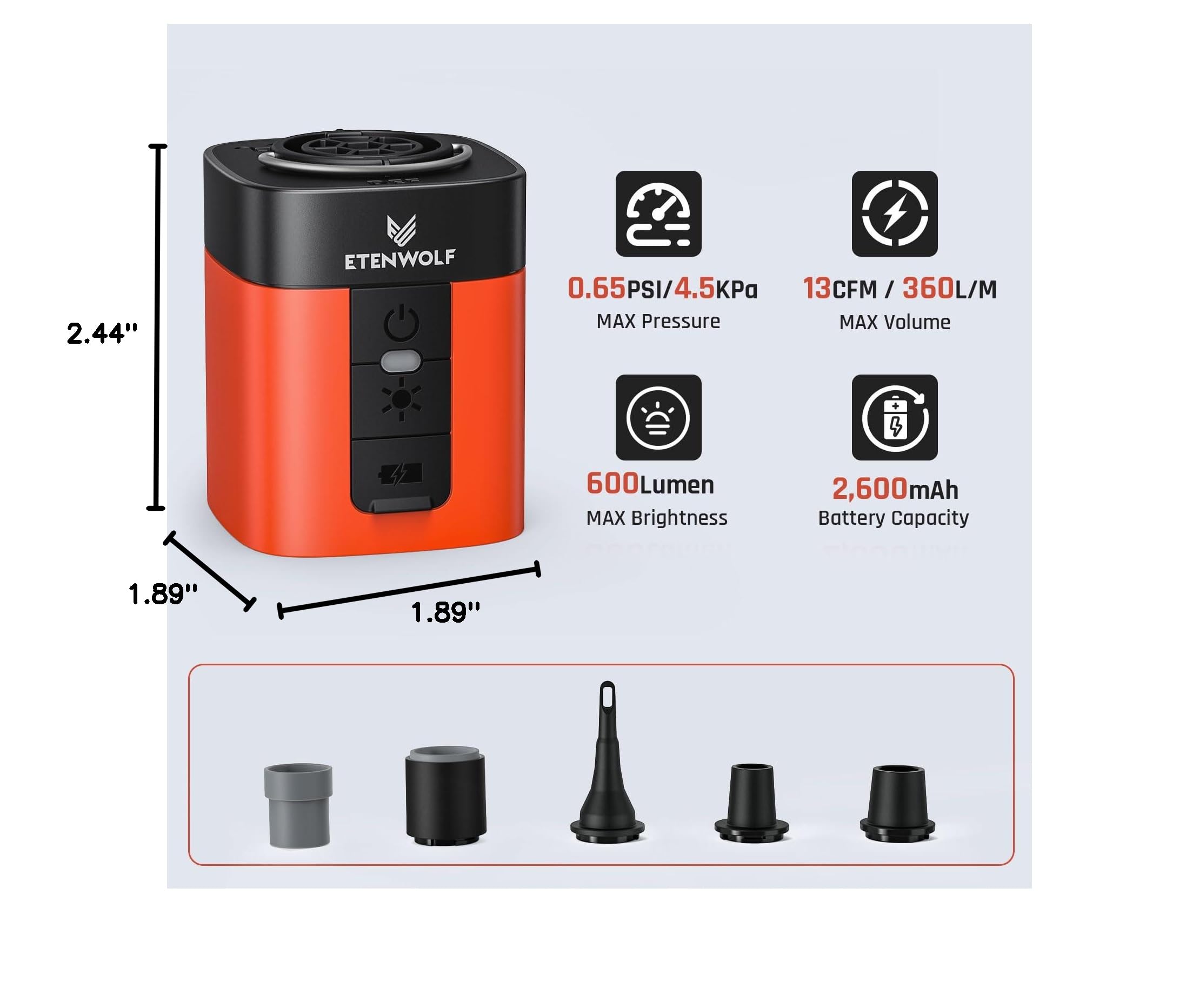 ETENWOLF AIR 3 Air Pump for Inflatables with 2600mAh Battery& Cam - ETENWOLF Official Product View 8