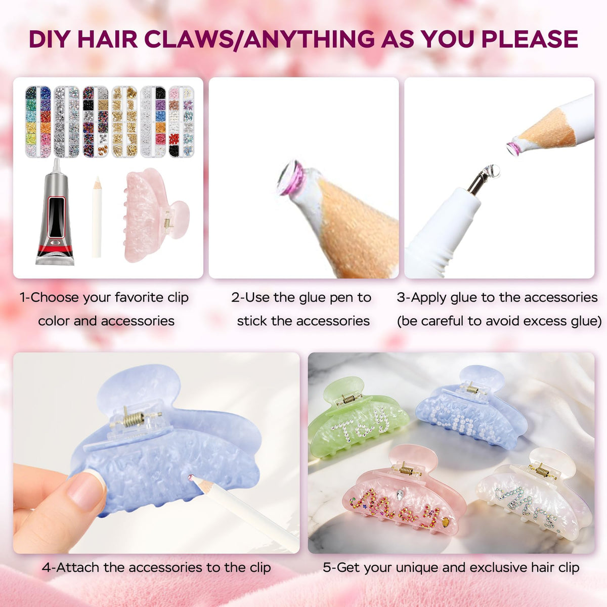 8 Sets DIY Hair Claw Clips Kit Claw Clip Decorating Kit for - Rhavelune Official Imagery - 6