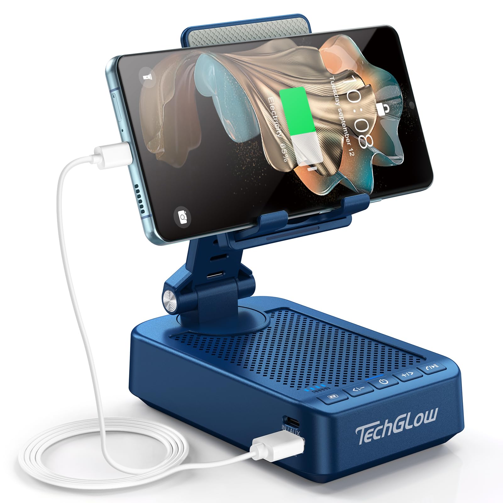 TechGlow Foldable Cellphone Stand with Bluetooth Speaker Charging Func - View 10