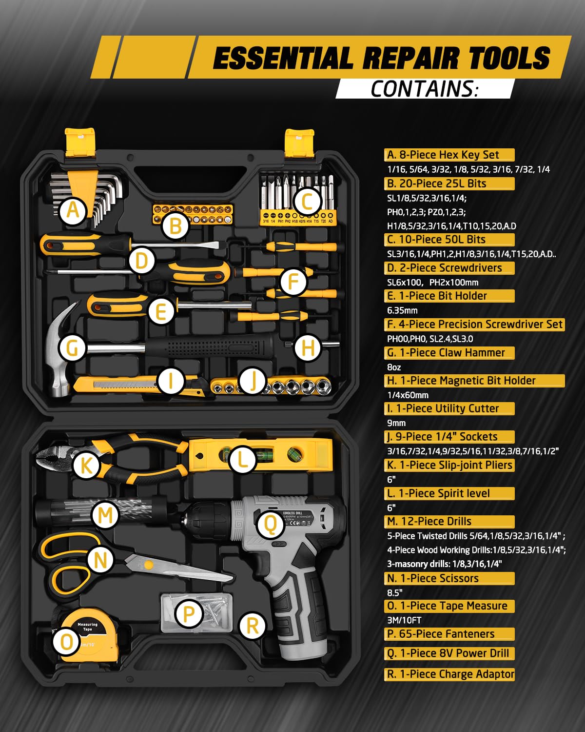 139 Piece Home Tool Kit with 8V Cordless Drill and Storage - Thatool Official Imagery - 5