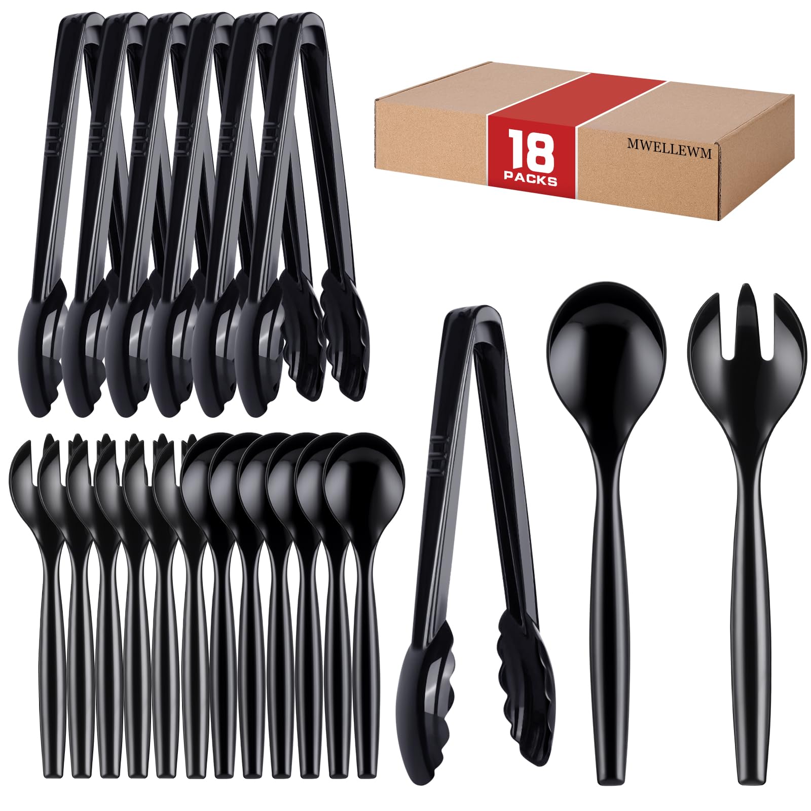 Plastic Serving Utensils Set, Disposable Tongs Spoons for Buffet - Product Imagery