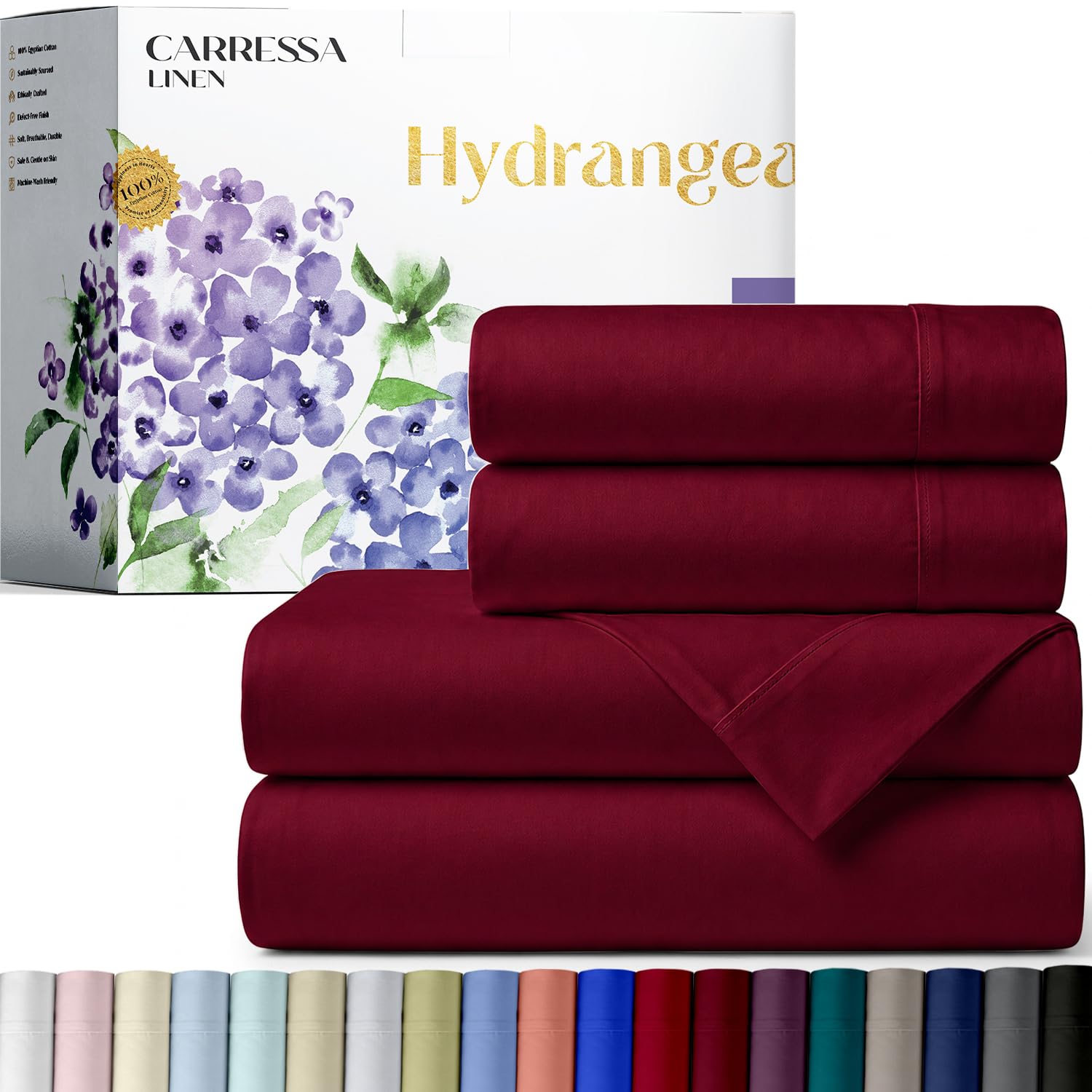 Carressa Linen 100% Egyptian Cotton Queen Sheet Set - 600 Series - Product Imagery