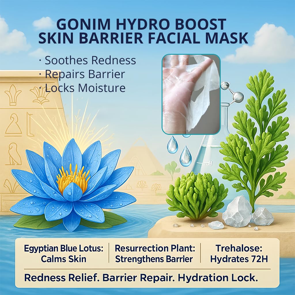 Korean Face Mask, Hydrating Face Mask Sheet with Hyaluronic Acid - GONIM
