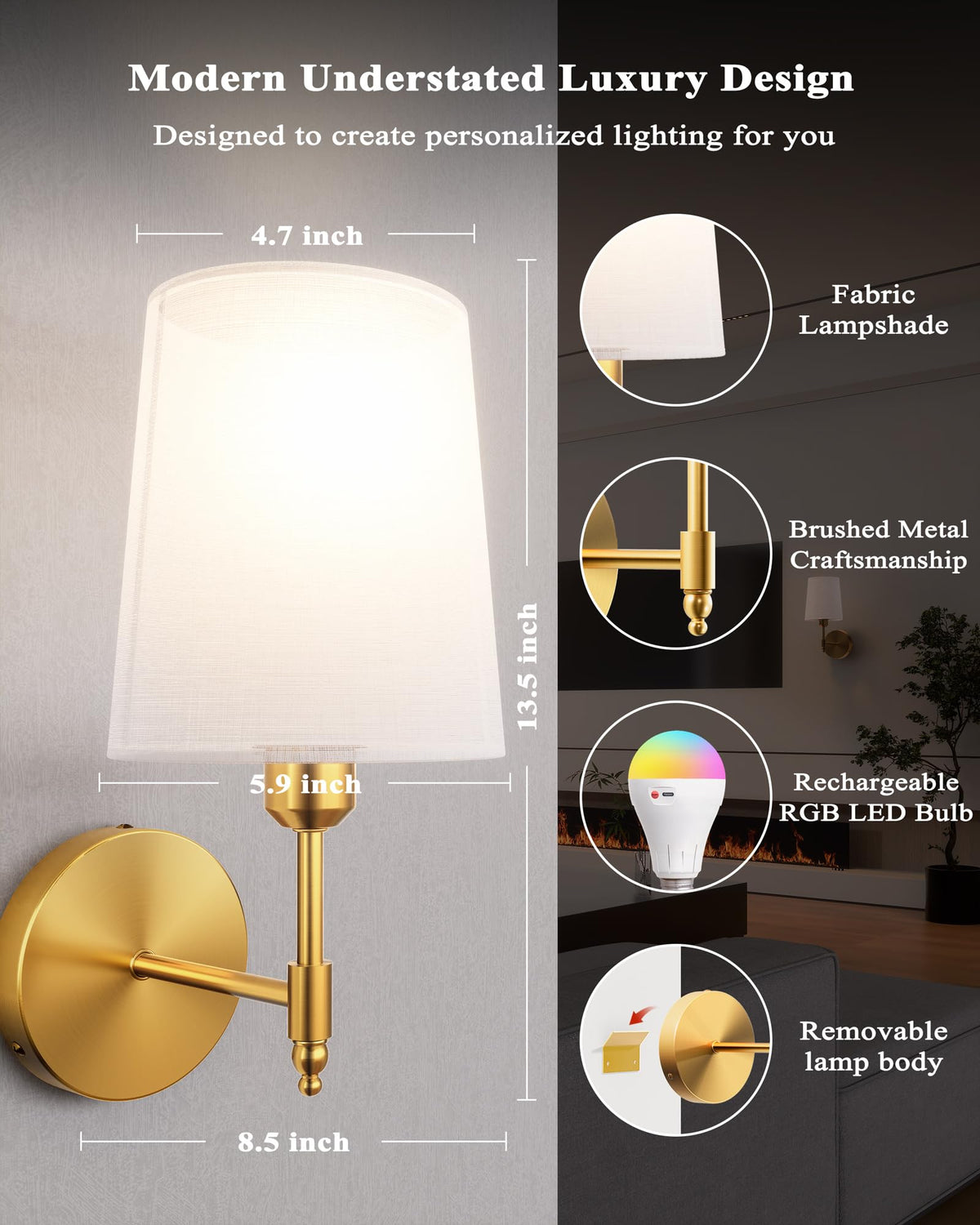 Battery Operated Wall Sconces Set of 2 Remote Control RGB - Ouyulong Official Imagery - 6