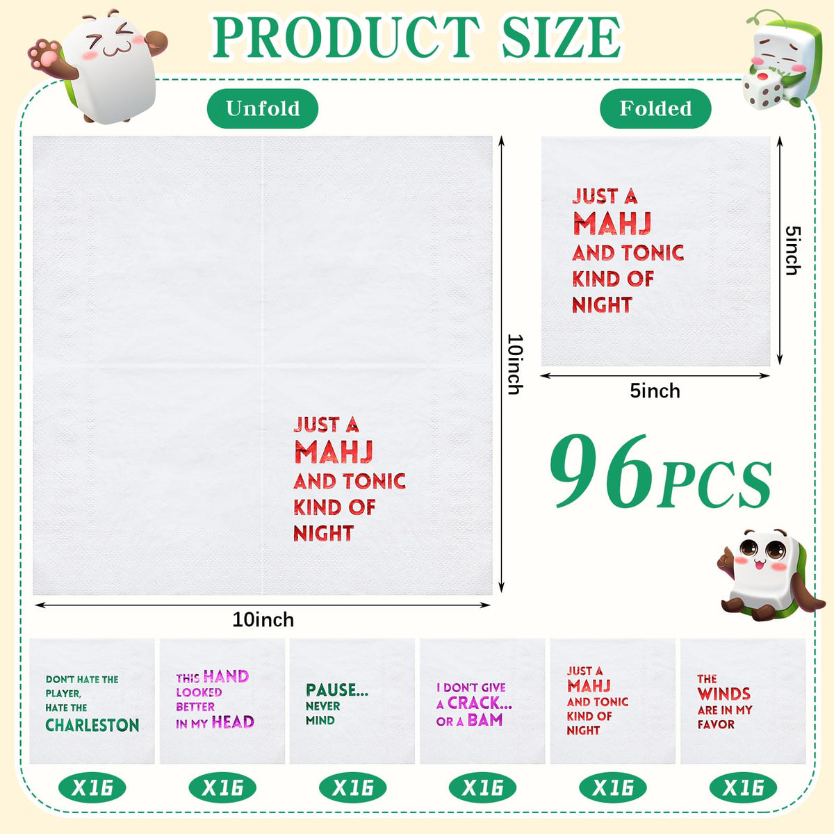 96 Pcs Funny Mahjong Cocktail Napkins Bulk 5 x 5 Folded 2 - Weekgrat Official Imagery - 4