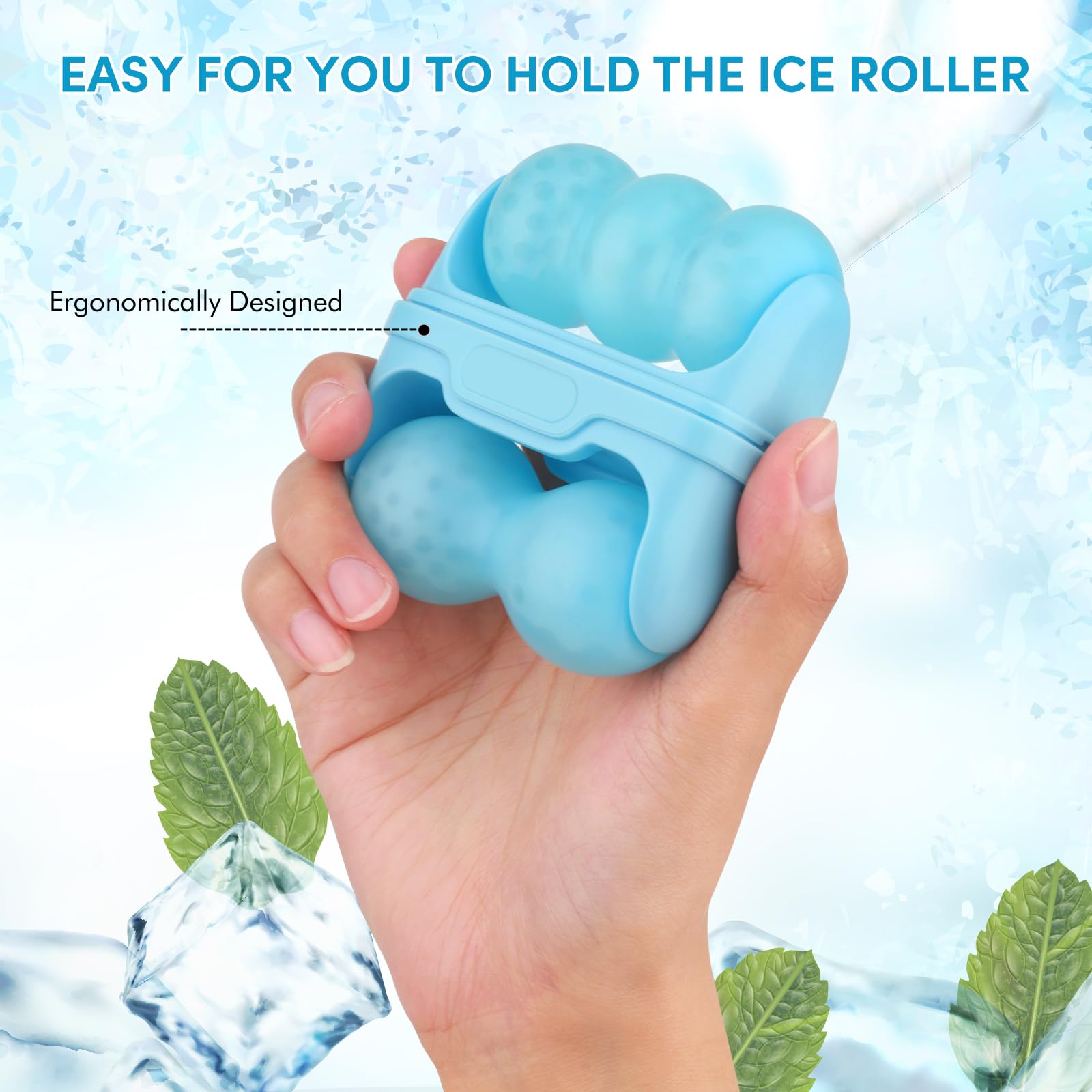 Fronnor Ice Roller facial and eye cooling massager with wooden handle and steel roller for soothing skin care.