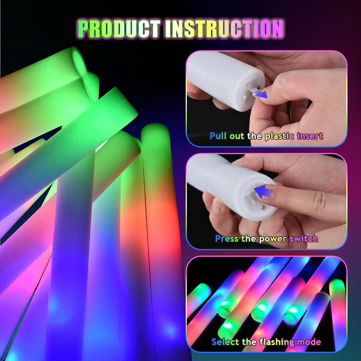 30pcs Foam Light up Sticks Bulk Glow in the Dark Party - Blu7ive Official Imagery - 6