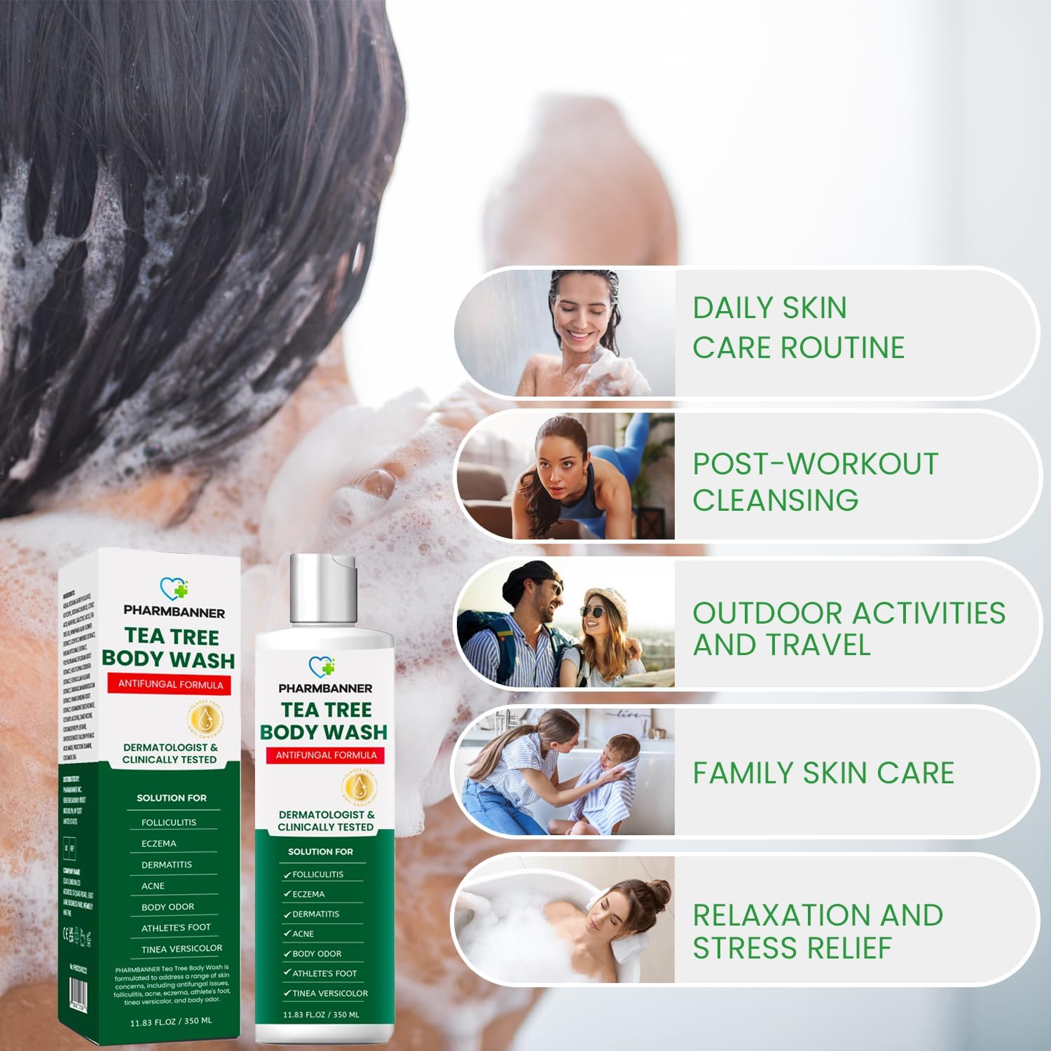 PHARMBANNER Tea Tree Antifungal Body Wash Soothes - PHARMBANNER Official Imagery - 4