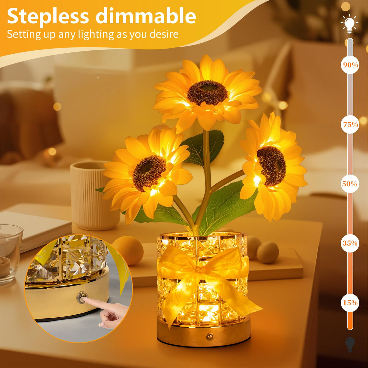 Sunflower LED Lamp USB Rechargeable Touch Night Light 3 - YWYWLED Official Imagery - 3