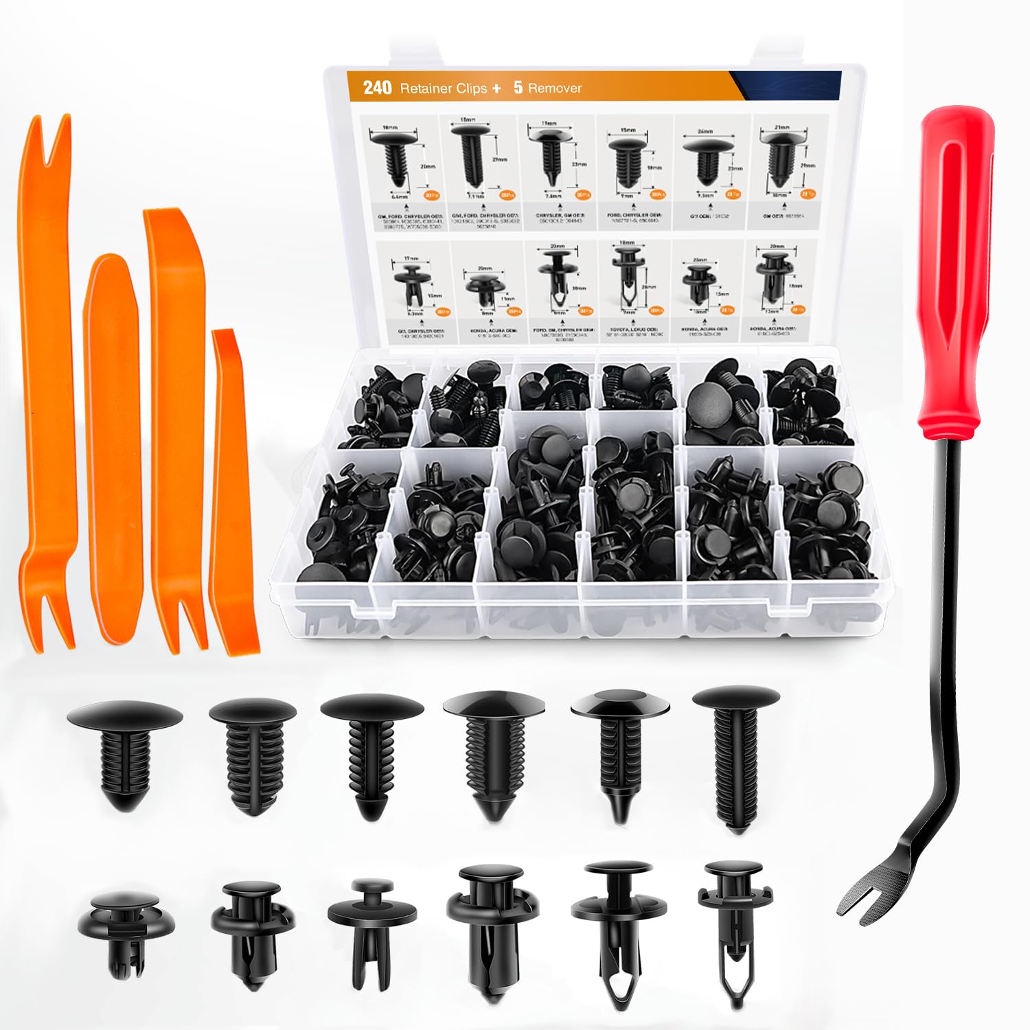 GOOACC 240PCS Bumper Retainer Clips Car Plastic Rivets Fasteners Push Retainer Kit 12 Popular Siz