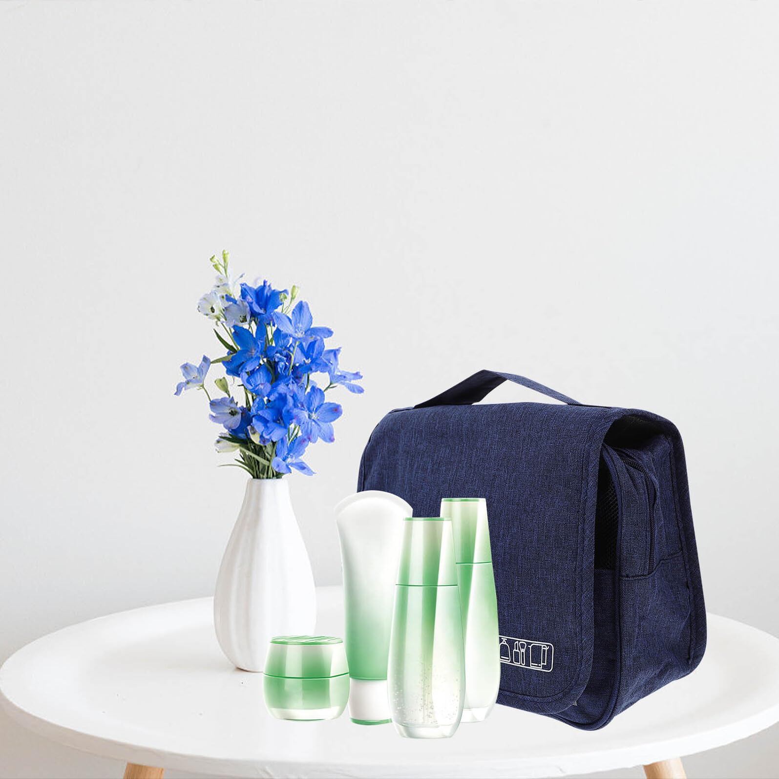 WOFASHPURET Travel Toiletry Bag for Women, Foldable Waterproof Makeup Organizer Pouch, Portable Cosmetic Storage Bag for Travel and Bathroom Use, Matte Navy