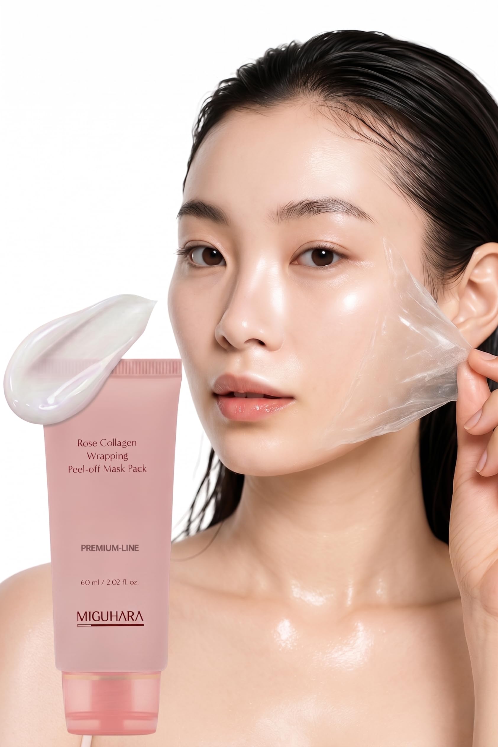 MIGUHARA Collagen Rose Wrapping Peel Off Mask | Pore Minimizer & Glass Skin Glow | Vegan Korean Face Mask with French Rosa Centifolia Flower Extract, Firming & Dullness Care, 2.02 fl.oz - MIGUHARA Official Product View 2