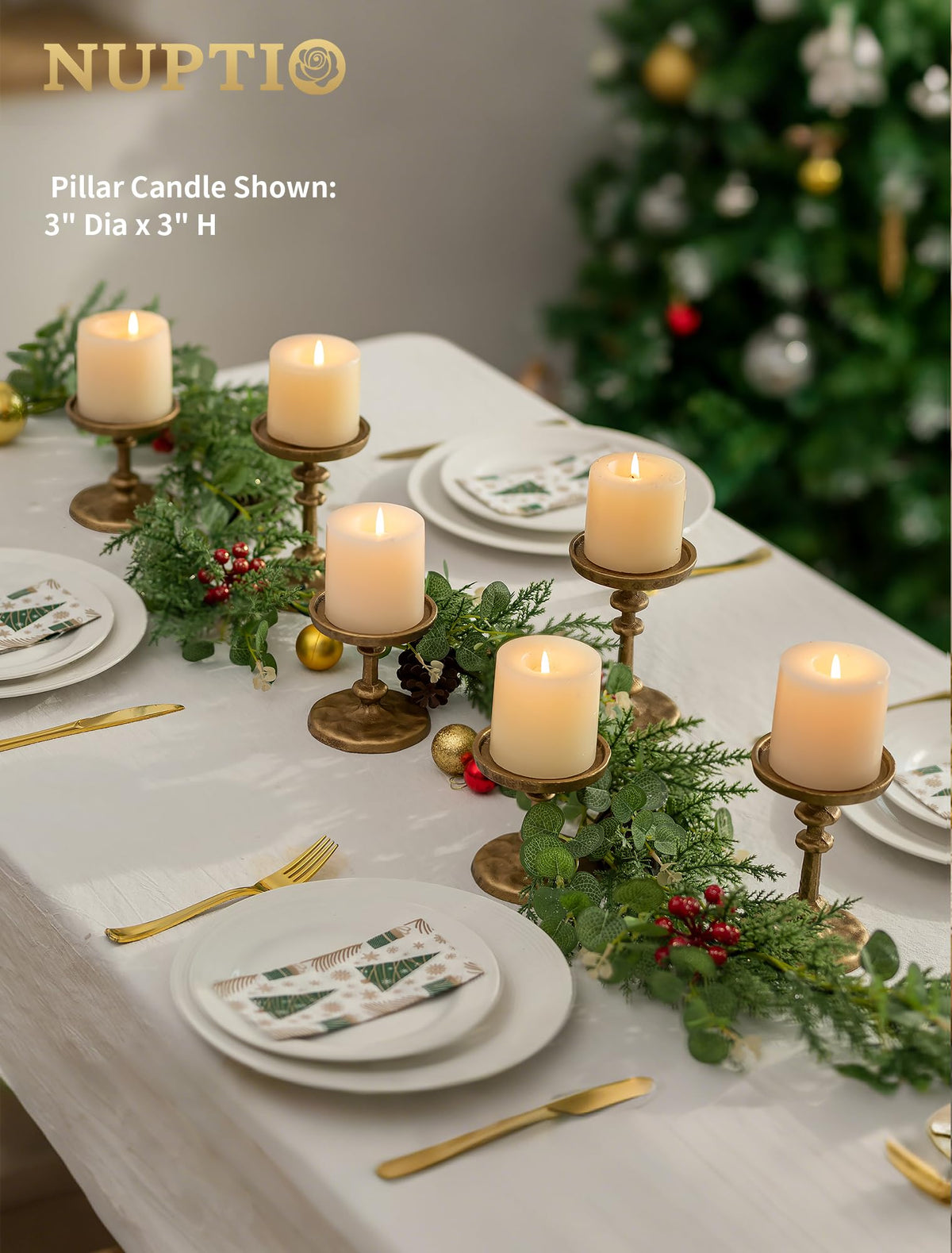 NUPTIO Gold Candle Holders for Pillar Antique Brass Cast - NUPTIO Official Imagery - 5