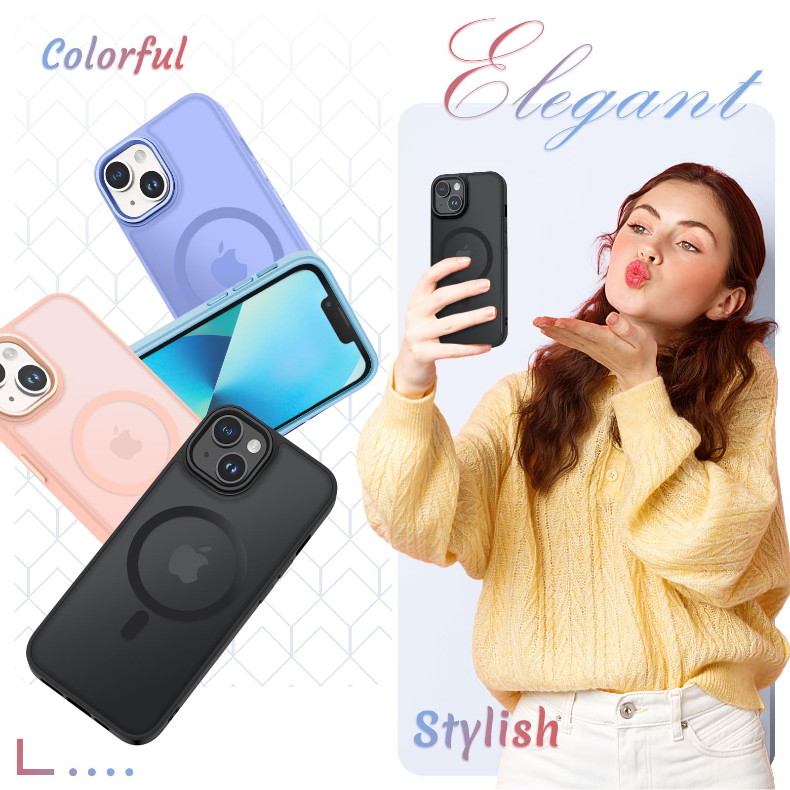 for iPhone 14 Case, iPhone 13 Case, Matte Magnetic Case, Black - YENAPOON Official Product View 7