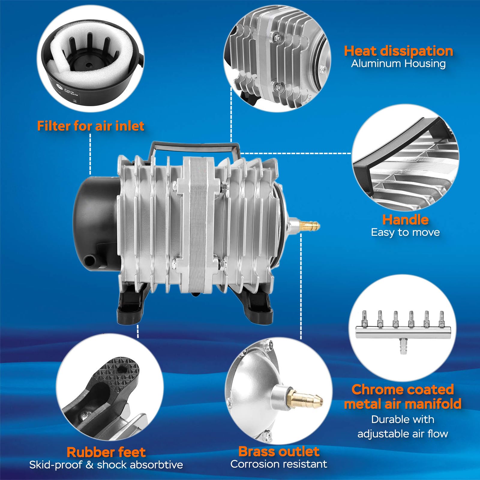 AquaMiracle Aquarium Air Pump Commercial Air Pump with Aluminum H - AquaMiracle Official Product View 2